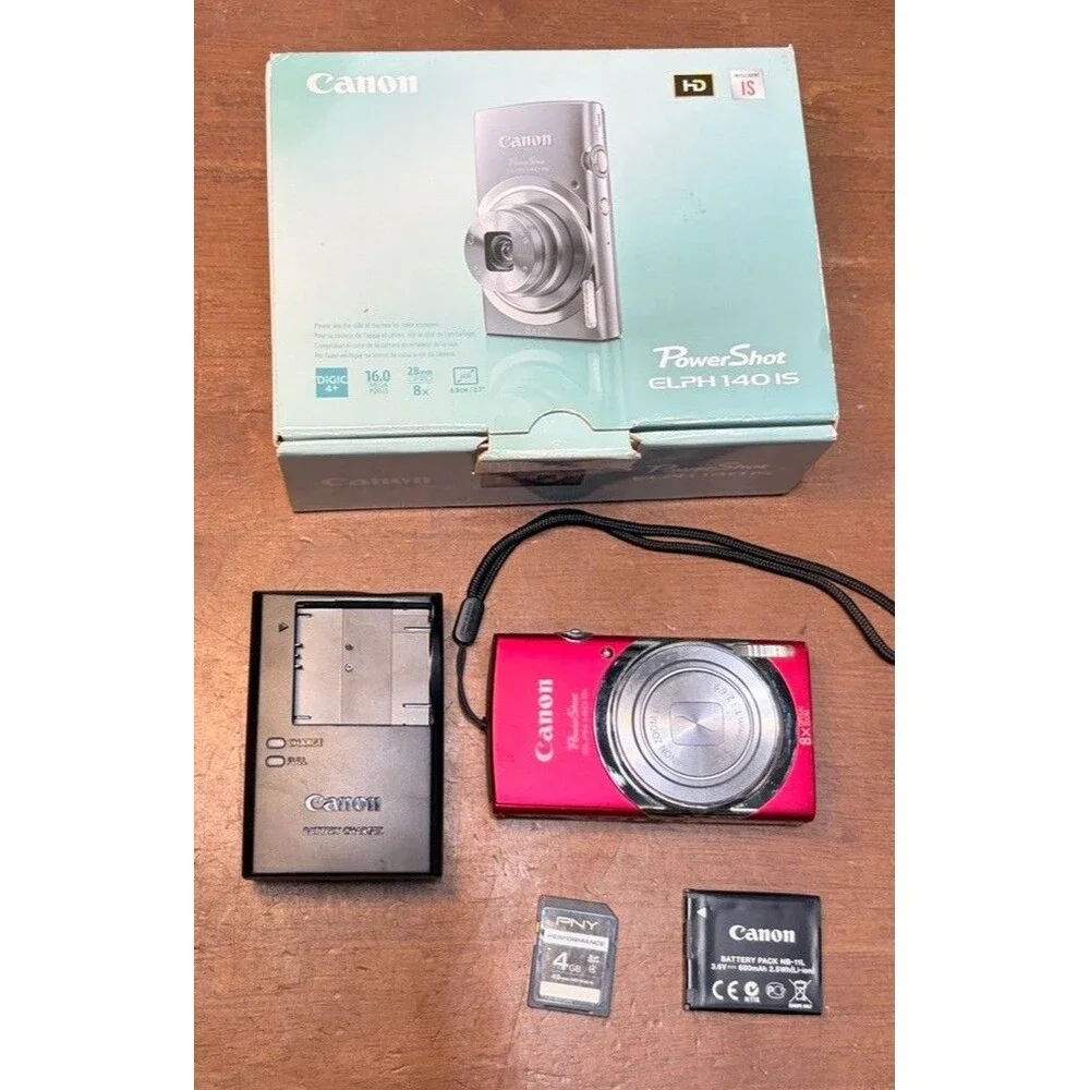 Red Canon PowerShot ELPH 140 IS  16.0 MP W/box, Card, Battery & Charger -Tested-